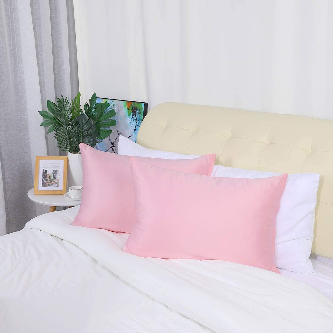 uxcell Standard Satin Pillowcase with Zipper, Super Soft and Luxury, Silky Pillow Cases Covers Set of 2, 21"x27", Blush