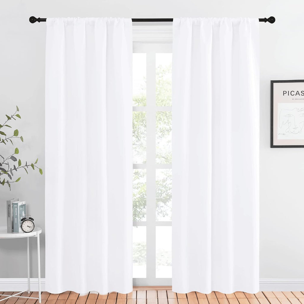 NICETOWN Kitchen Window Curtain Panels - Not Blackout Window Treatment Rod Pocket Curtains/Drapes for Bedroom (2 Panels, 42 by 84, White)