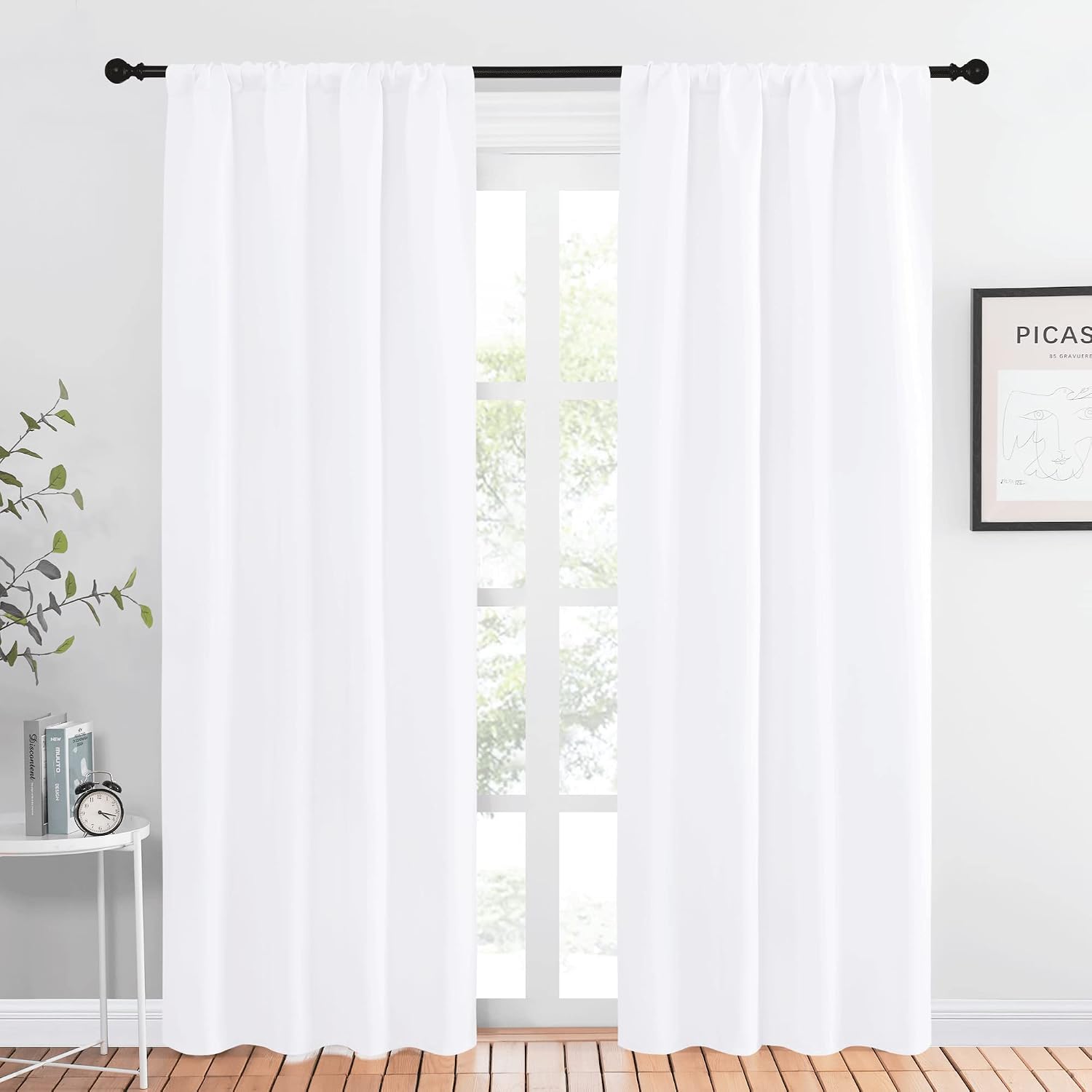 NICETOWN Kitchen Window Curtain Panels - Not Blackout Window Treatment Rod Pocket Curtains/Drapes for Bedroom (2 Panels, 42 by 84, White)