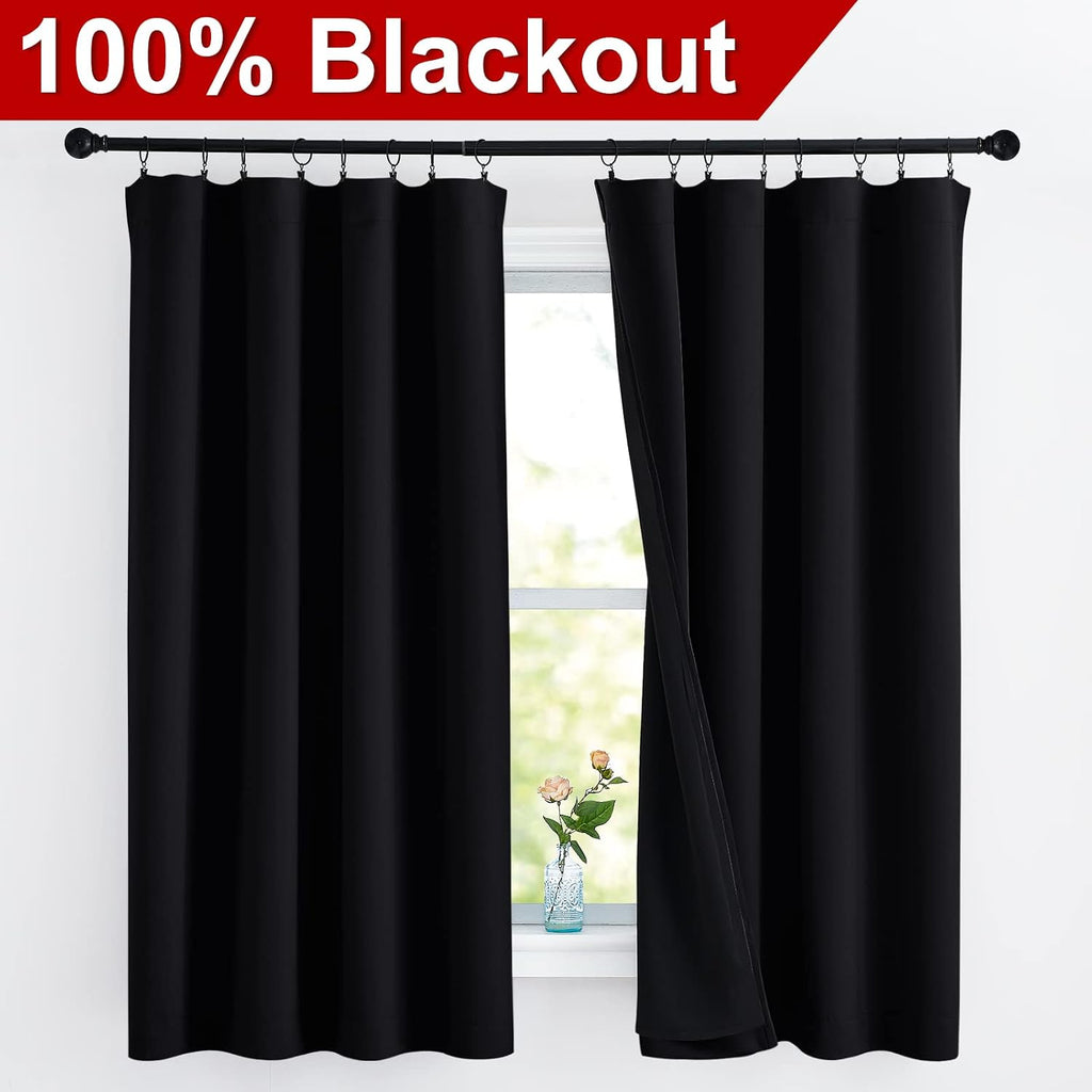 Nicetown Complete 100% Blackout Curtains, Thermal Insulated & Energy Efficiency Window Draperies with Black Liner, Noise Reducing Drapes fo…