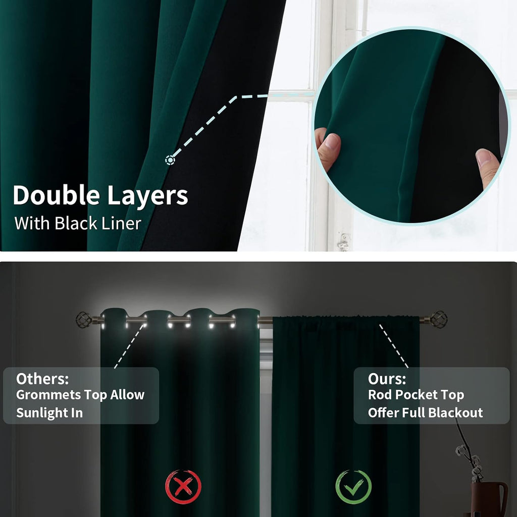 BGment Green Blackout Curtains for Bedroom 84 Inches Long, Christmas Thermal Insulated Double Layer Full Room Darkening Noise Reducing…
