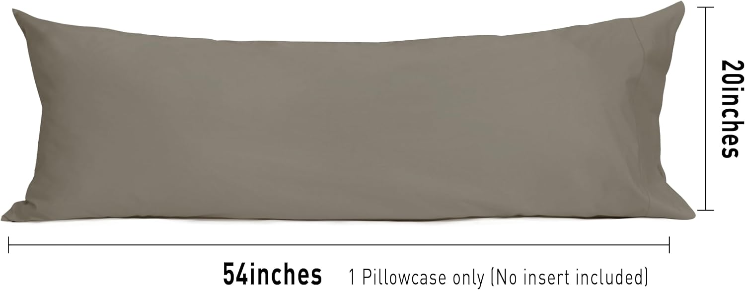 Sunflower Body Pillowcase 100% Cotton Long Pillow Cover/Case Envelope Closure 1 Pack, 20×54 inches Taupe Gray, Soft and Breathable
