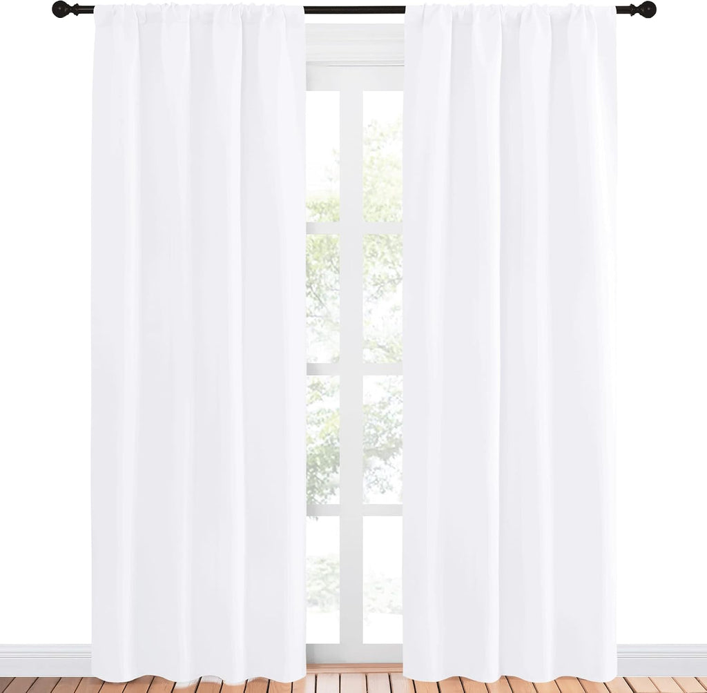 NICETOWN Kitchen Window Curtain Panels - Not Blackout Window Treatment Rod Pocket Curtains/Drapes for Bedroom (2 Panels, 42 by 84, White)