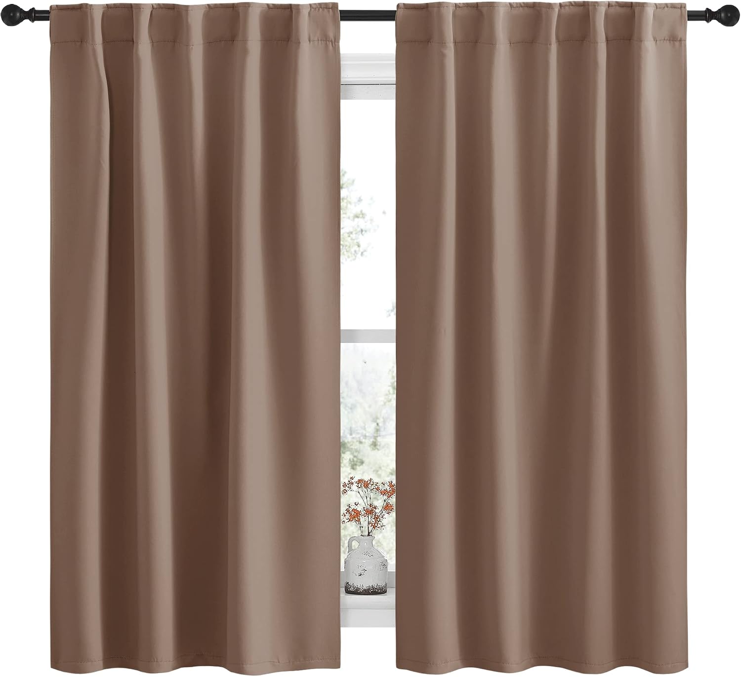NICETOWN Blackout Curtains and Drapes for Kitchen - (Cappuccino Color) 42 inch Wide by 63 inch Long, Two Panels Set, Home Decoration…