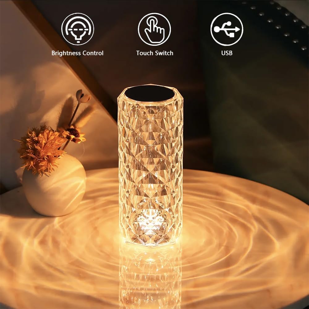 Portable Crystal Table Lamp,3 Color Touch Control Rechargeable Lamp, Crystal Bedside Lamp, Night Light, Room Decor Desk Lamp, Bedroom, Living…