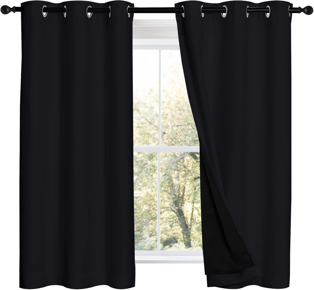 Nicetown Black Out Curtains 54 inches Length Set of 2, 2 Thick Layers Completely Blackout Window Treatment Thermal Insulated Lined Drapes f…