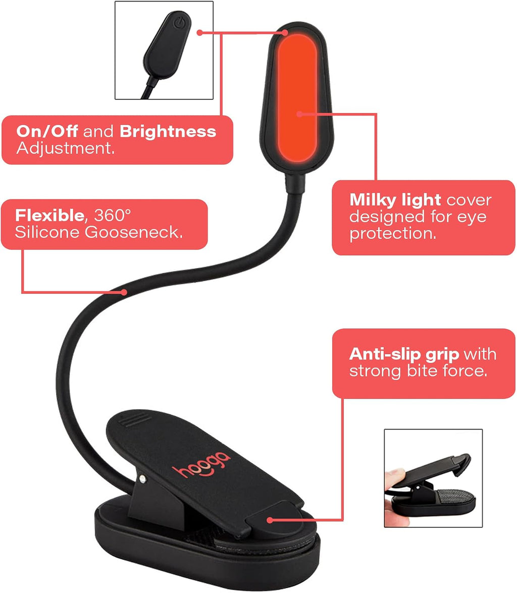 Hooga Red Book Light, Rechargeable Clip On 625nm LED Light for Reading in Bed. No Blue Light Emitted, Eye comfort Light for Strain-Free…