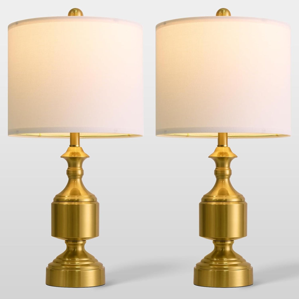 Bobomomo Gold Table Lamps Set of 2-20.5" Modern Metal Bedside Lamps for Nightstand, Mid-Century Night Stand Lamps with Linen Shade, Small L…