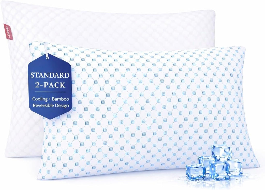 Nestl Cooling Pillow for Sleeping 2 Pack, Luxury Shredded Memory Foam Pillows Standard Size Set of 2, Adjustable Cold Gel Pillows for Hot…
