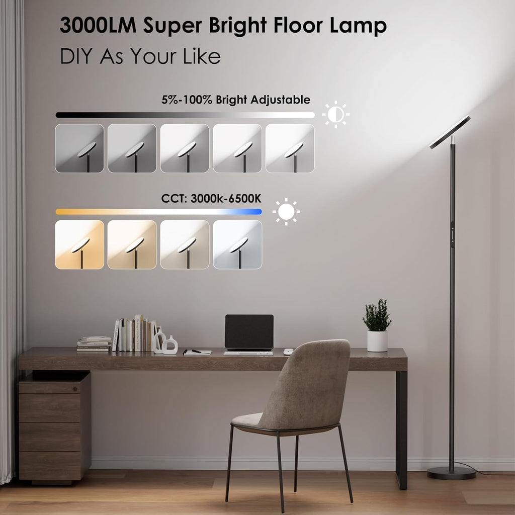 Super Bright LED Floor Lamp, Torchiere Floor Lamp with Remote & Touch Control, 4 Color Temps and 32W 3000LM, 69" Tall Standing Lamp with…