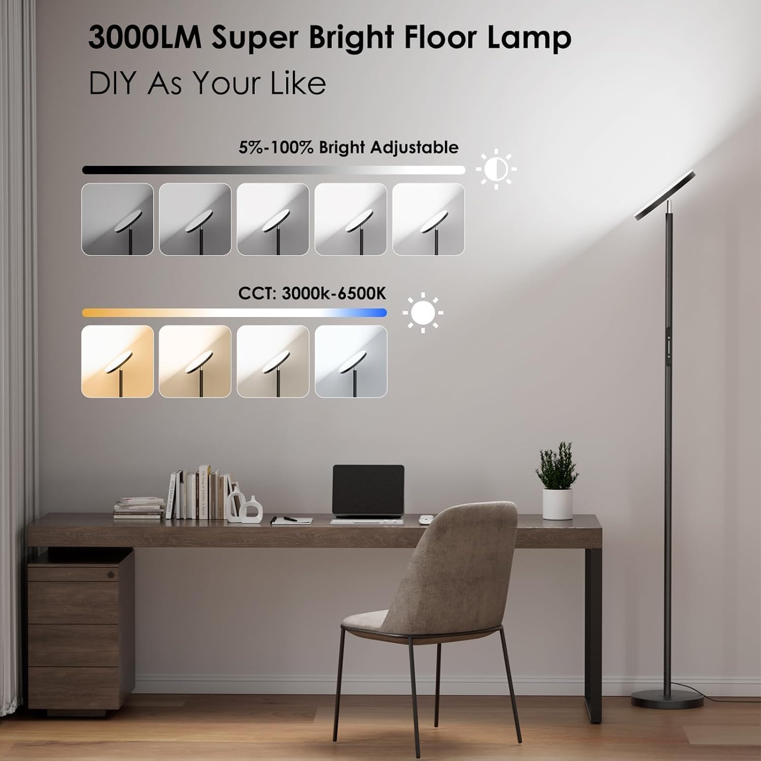 Super Bright LED Floor Lamp, Torchiere Floor Lamp with Remote & Touch Control, 4 Color Temps and 32W 3000LM, 69" Tall Standing Lamp with…