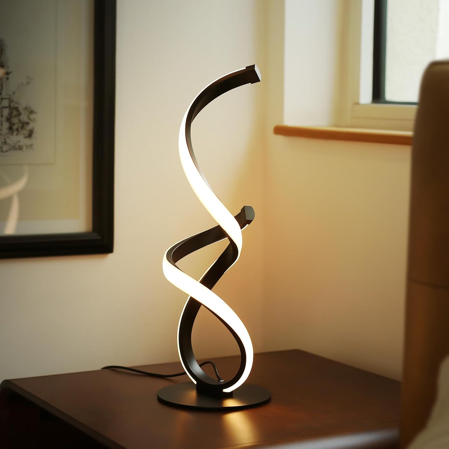 2 Pack Modern Touch Lamp for Nightstand, Spiral LED Table Lamp, Dimmable 3 Color Temperature Night Stand Desk Lamp, Unique Bedside Light…