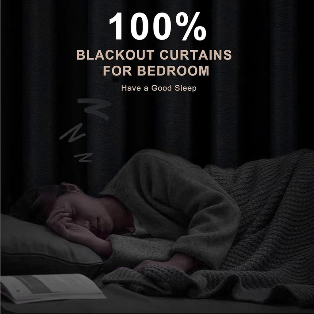 Inovaday 100% Blackout Curtains 96 Inches Length 2 Panels Set, Back Tab/Rod Pocket Linen Black Out Curtains for Bedroom, Thermal Insulated…
