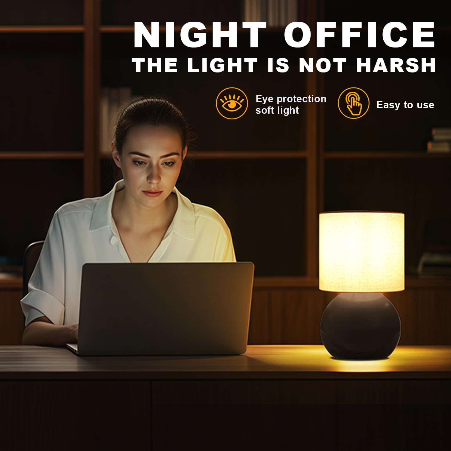 Modern Brown Small Table Lamp with Cotton Linen Shade, 6.3X6.3X10.4-inch LED Desk Light, One-Button Switch for Bedroom, Living Room…