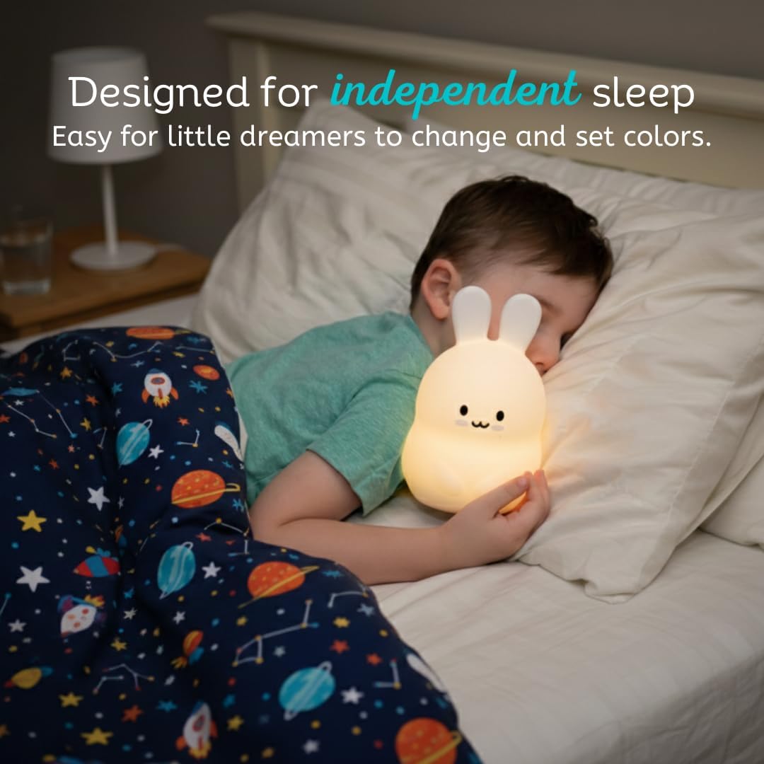 Lumipets Baxter The Bunny Squishy Night Light for Kids | Silicone Lamp with Tap & Remote Control | Rechargeable Color Changing Animal…