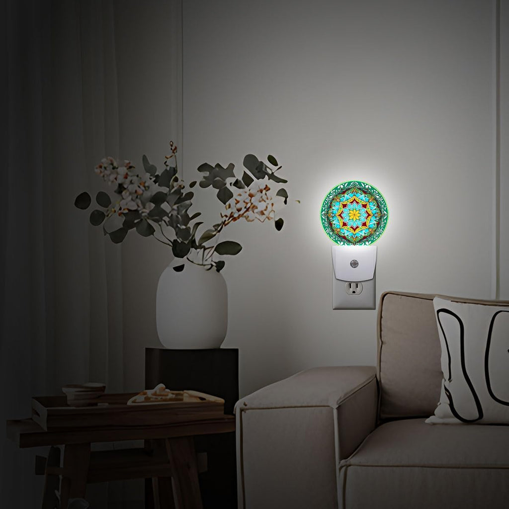 Mandala Flower Plug in Night Light Auto Light Round Lamps Energy Saving Gift for Women Men Friends