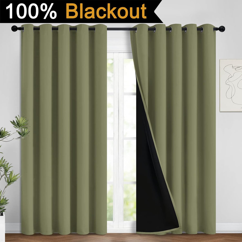 Yakamok 100% Blackout Curtains, Noise Reduction and Privacy Curtains for Living Room, Grommet Top Room Darkening Blackout Drapes for Bedroo…