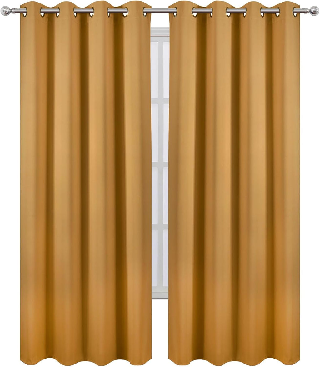 Lemomo Blackout Curtains 52 x 84 inches Long Mustard Yellow Curtains Set of 2 Panels Thermal Insulated Room Darkening Curtains for Bedroom…