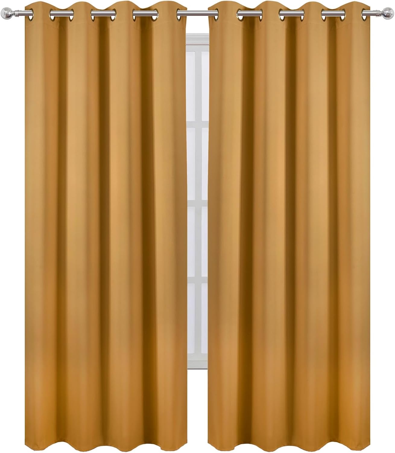 Lemomo Blackout Curtains 66 x 95 inch/Mustard Yellow Curtains Set of 2 Panels/Thermal Insulated Room Darkening Bedroom Curtains 95 inch sil…