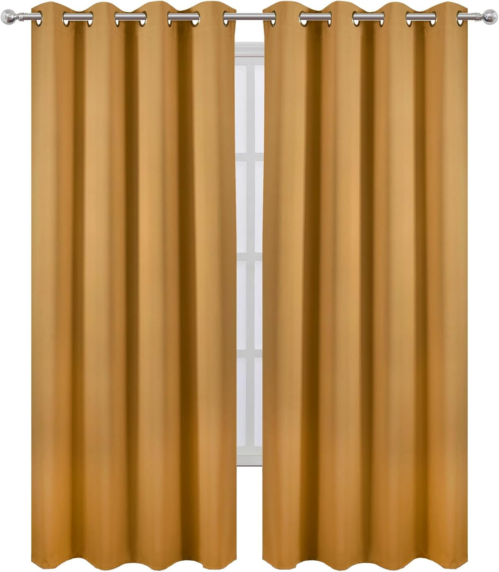 Lemomo Blackout Curtains 66 x 84 inch/Mustard Yellow Curtains Set of 2 Panels/Thermal Insulated Room Darkening Bedroom Curtains 84 inch sil…