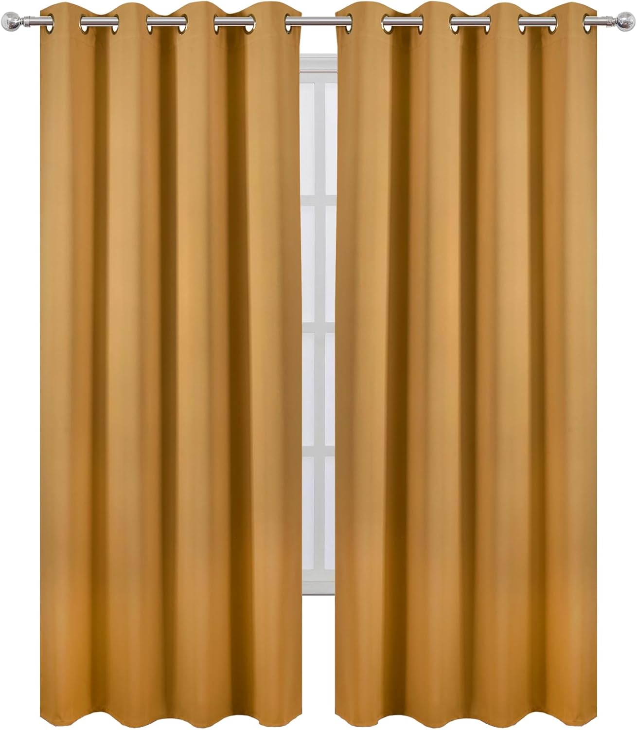 Lemomo Blackout Curtains 66 x 84 inch/Mustard Yellow Curtains Set of 2 Panels/Thermal Insulated Room Darkening Bedroom Curtains 84 inch sil…
