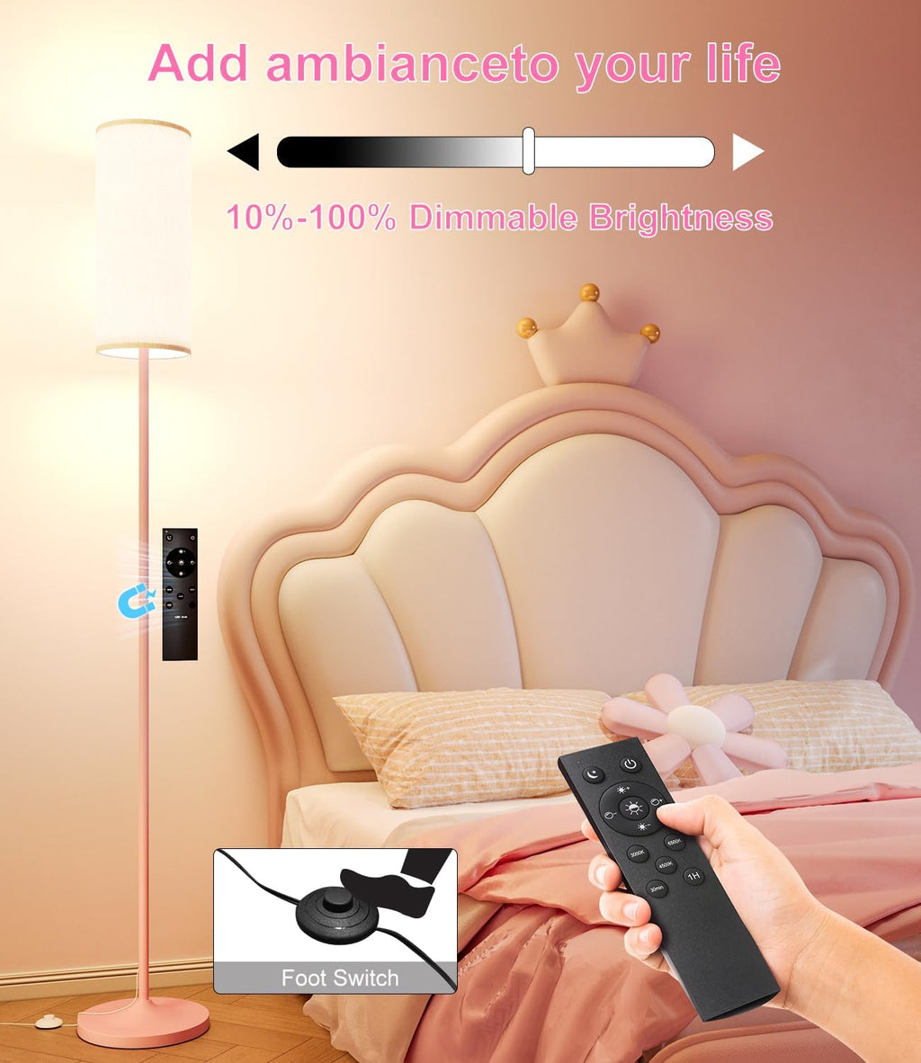 luckystyle LED Floor Lamp for Living Room, Dimmable Tall Lamps with Foot Switch, Remote Custom Color Temperature Pink Pole Lamp with…