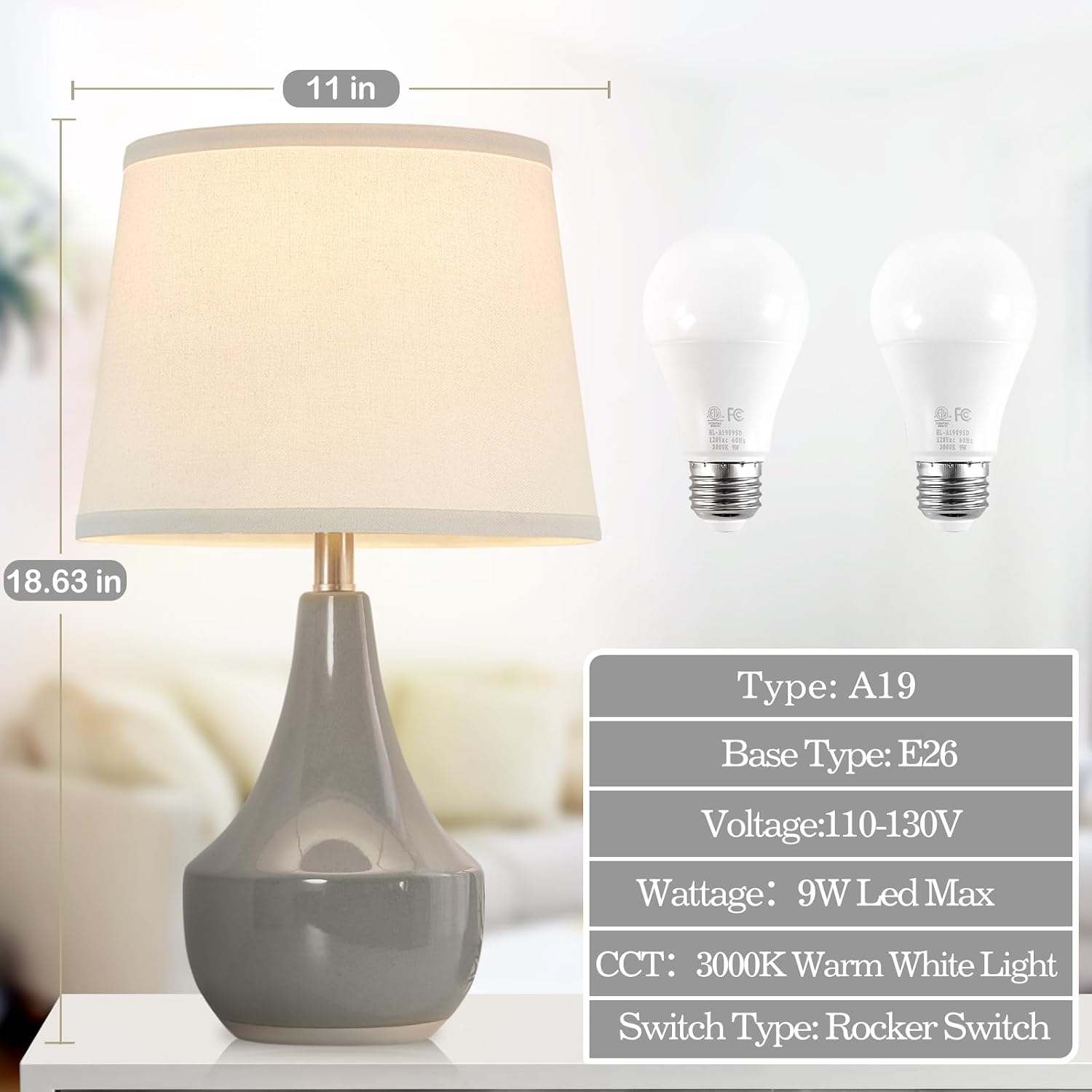 GyroVu 18" Table Lamp Set of 2, Ceramic Table Lamp Classic Beside Lamps Nightstand Lamp Modern Lamp for Living Room, Bedroom & Office…