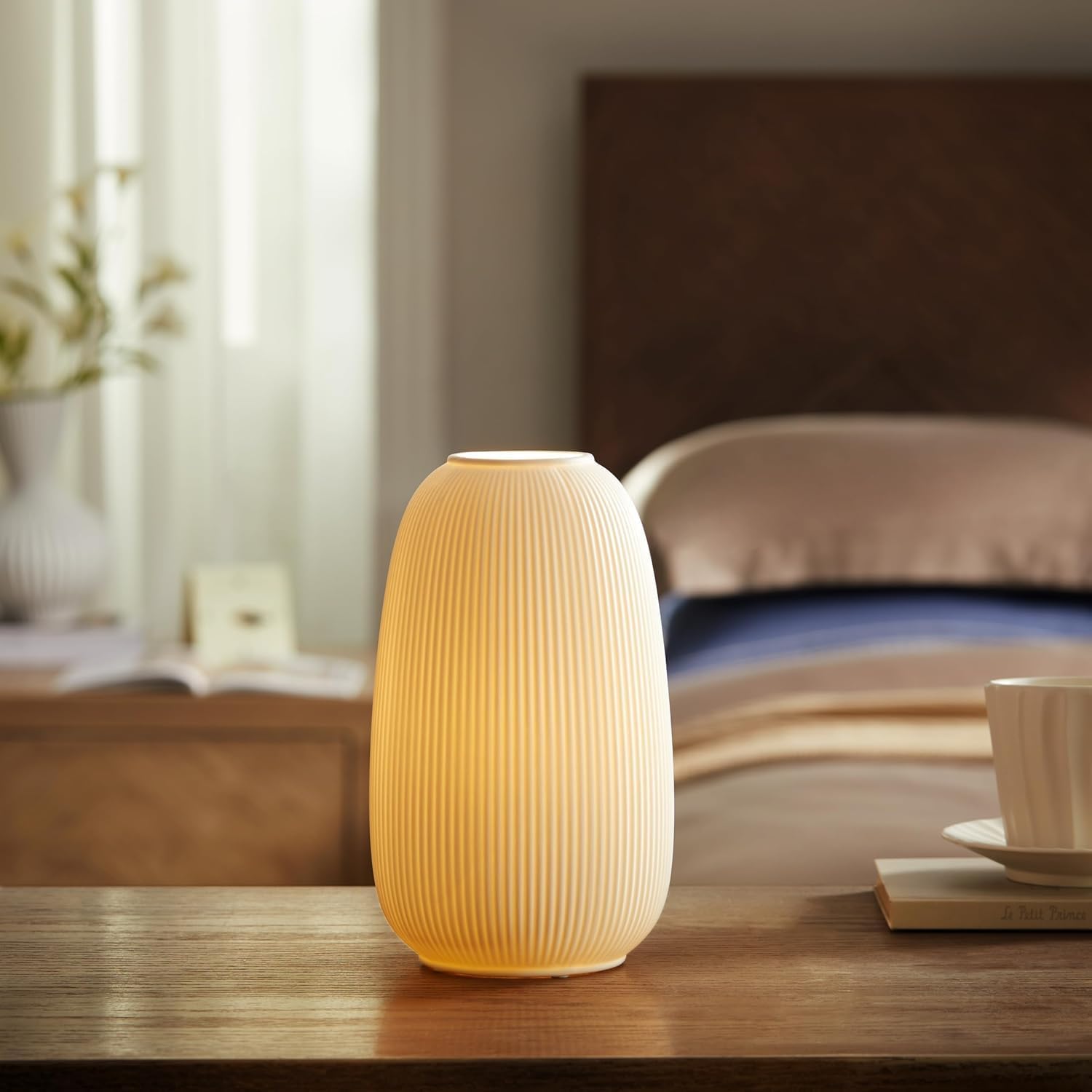 Rondure 9.5" Modern Ceramic Table Lamp, Fully Dimmable Modern Bedside Lamps for Bedroom, Living Room and Nightstand, White Translucent Cera…