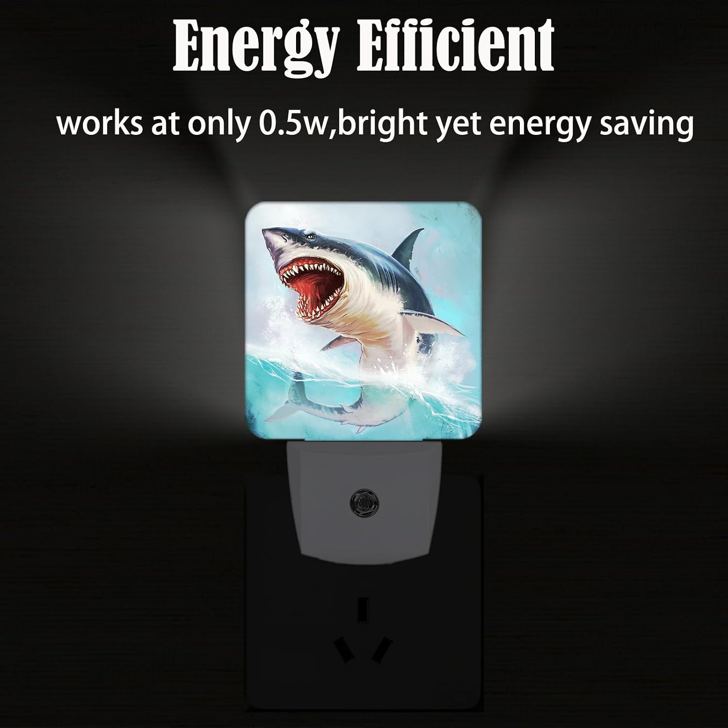 Great White Shark Night Light, Plug Into Wall for Boys Girls Bedroom Decorative Square Night Light Lamp 0.5w Sleep Friendly