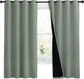 Nicetown Greyish Green 100% Blackout Lined Curtains, 2 Thick Layers Completely Blackout Window Treatment Thermal Insulated Drapes for Kitch…