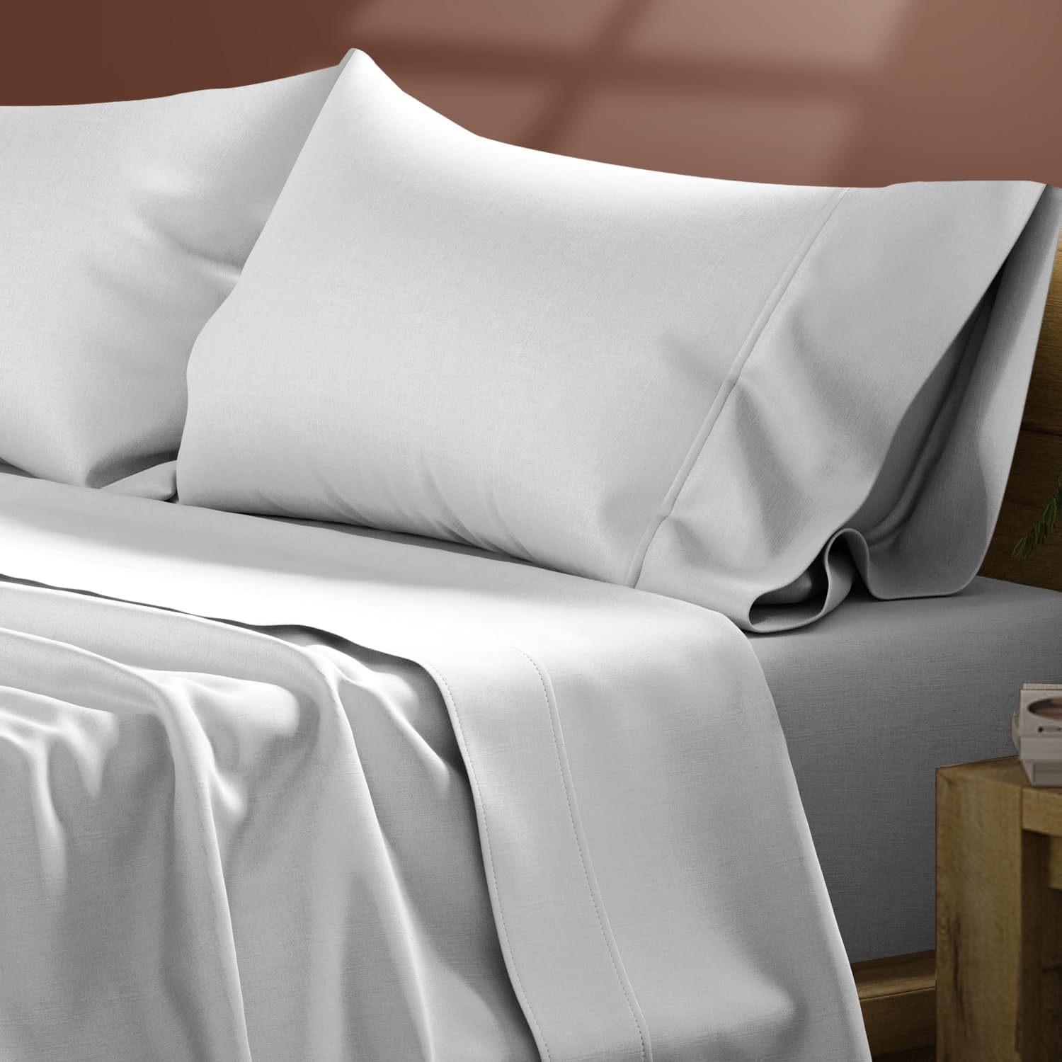 TEXAS LINEN CO. Egyptian Cotton California King Sheet Sets – 300 Series Cal King Cotton Sheet Set (4 PC, Light Grey), Soft, Cooling, 16"…