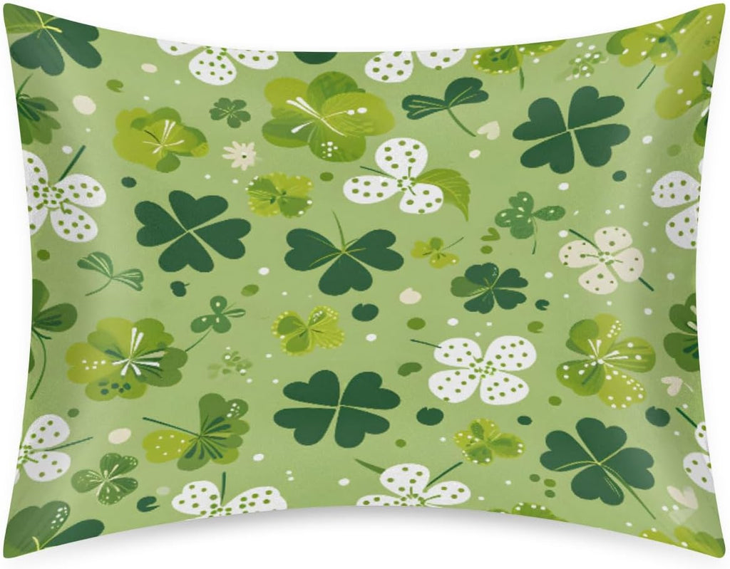 Green St. Patrick's Shamrock Satin Pillowcase for Hair and Skin Soft Silk Pillow Cases with Envelope Closure Cooling Pillow Case Slip…