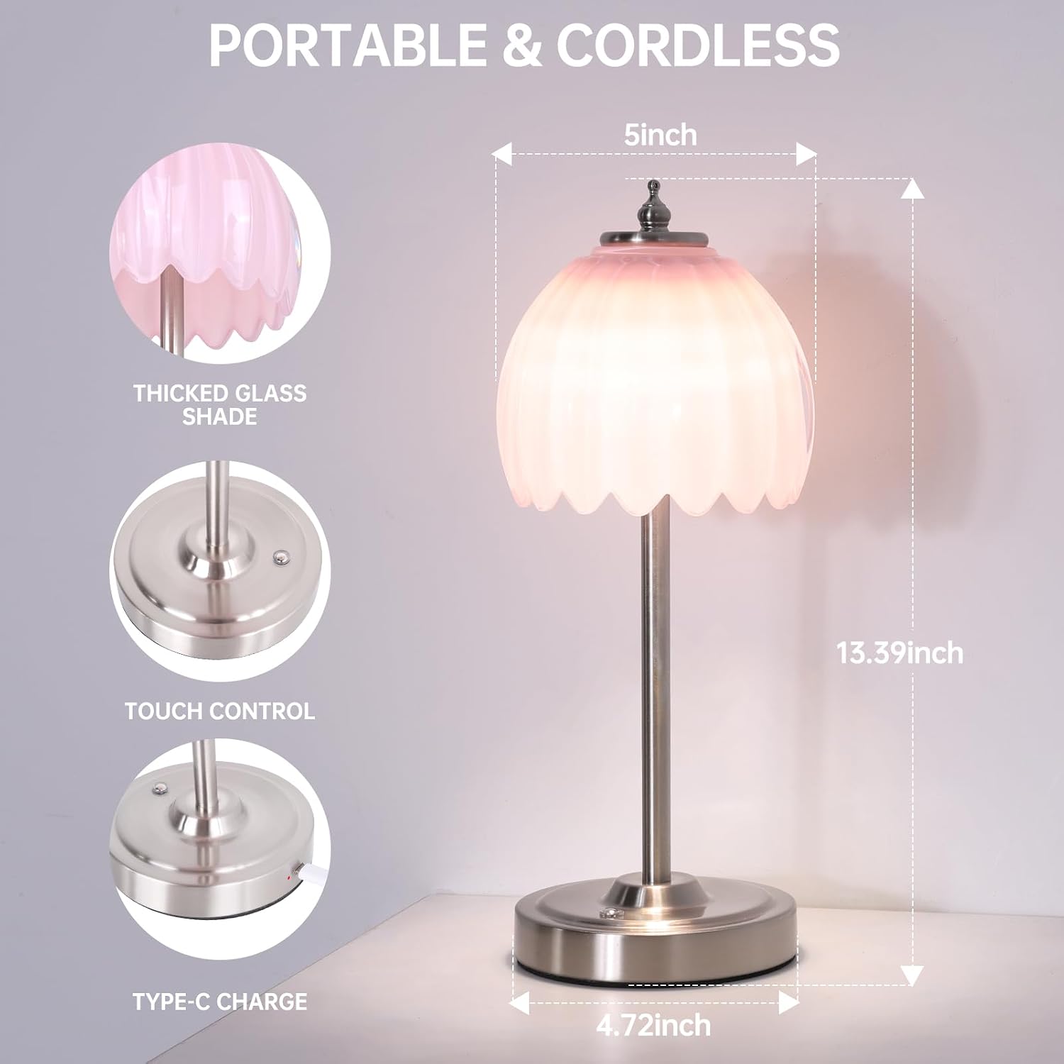 Shenmoyl Rechargeable Table Lamp with 5200mAh Battery & Touch Control - 3 Adjustable Color Temperatures, Cordless Dimmable Table Light…