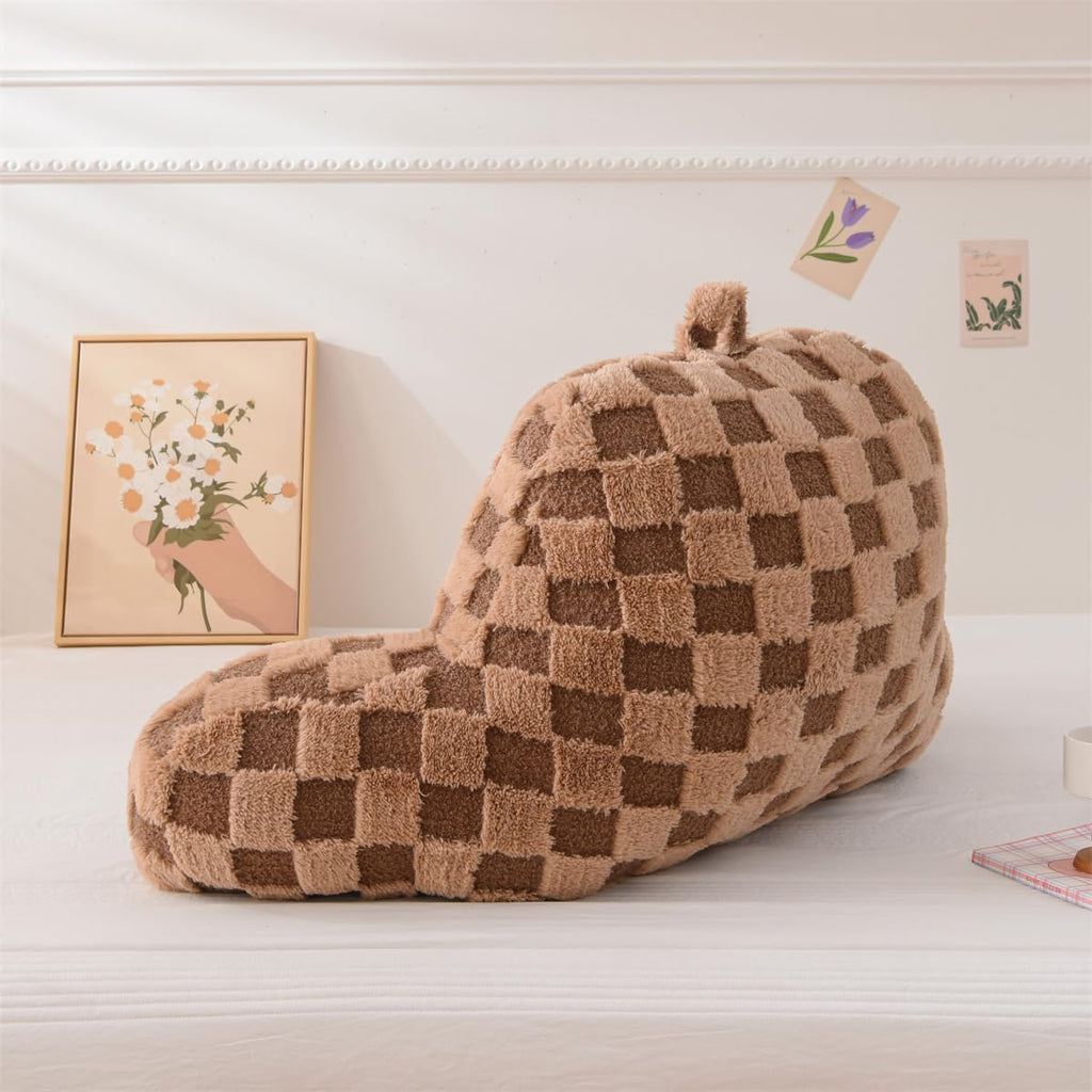 Holawakaka Checkered Reading Pillow for Bed and Sofa Couch Sitting Up, Backrest Pillows with Arms for Kids Teens Adults, Back Support Cushi…