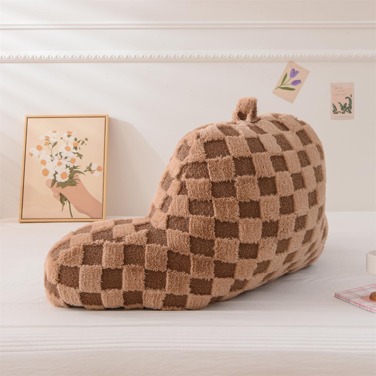 Holawakaka Checkered Reading Pillow for Bed and Sofa Couch Sitting Up, Backrest Pillows with Arms for Kids Teens Adults, Back Support Cushi…