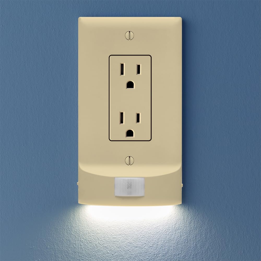 Single - SnapPower MotionLight [for Décor Outlets] - Motion Detecting LED Night Lights Built-in to Wall Plate - Bright/Dim/Off Options…