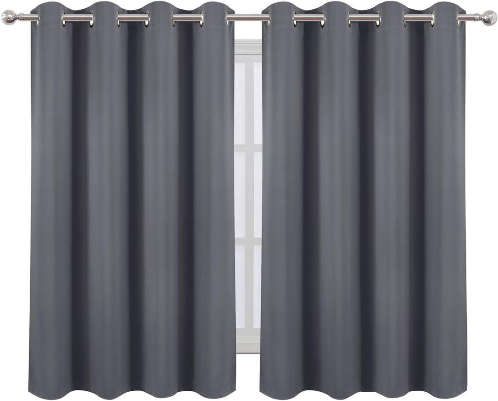 Lemomo Blackout Curtains 66 x 54 Inch Long Grey Curtains Set of 2 Panels Room Darkening Curtains for Bedroom and Living Room 54 Inch Grey