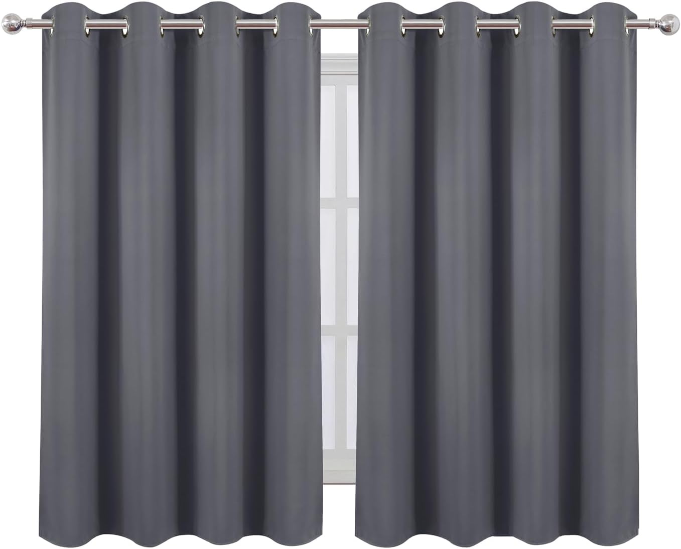 Lemomo Blackout Curtains 66 x 54 Inch Long Grey Curtains Set of 2 Panels Room Darkening Curtains for Bedroom and Living Room 54 Inch Grey