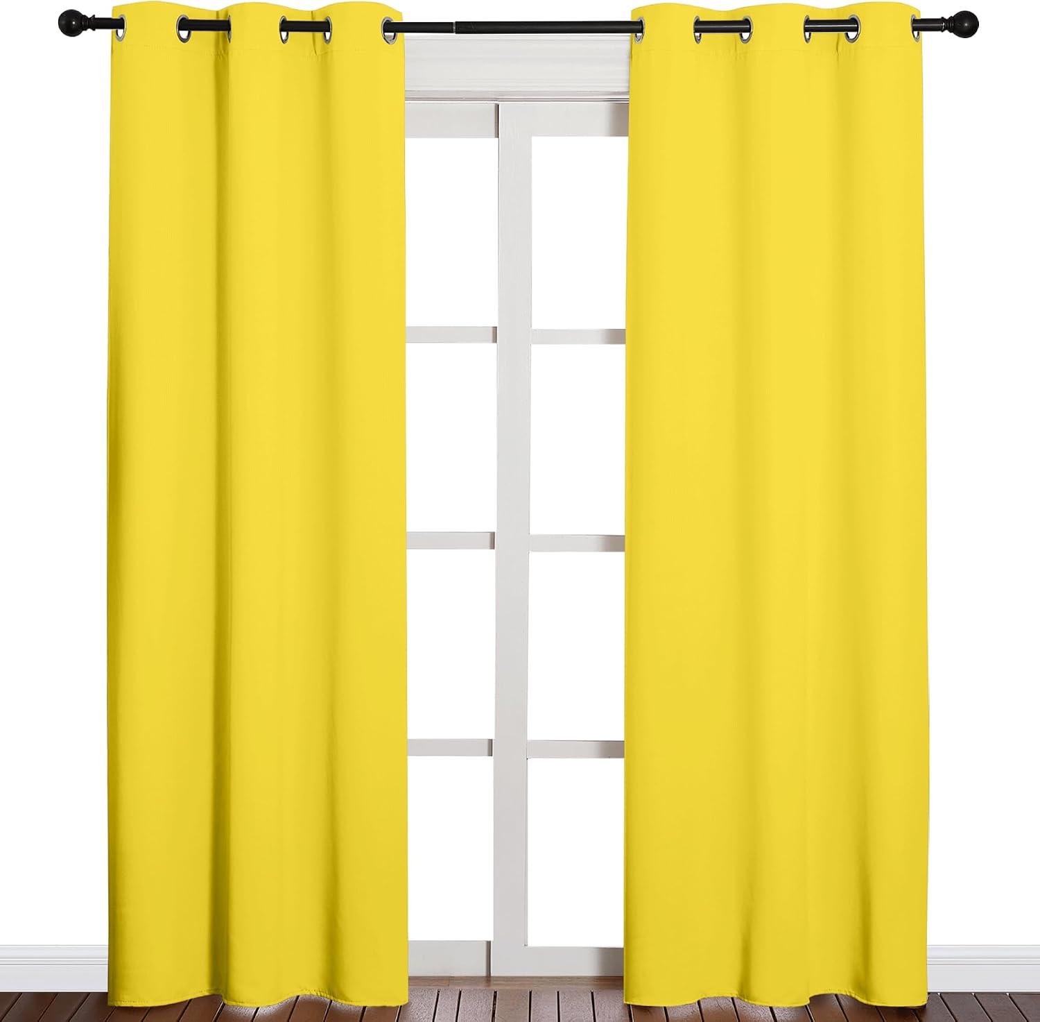 NICETOWN 84 inches Curtains for Office and Theater, Thermal Insulated Solid Grommet Drapes for Living Room (Bright Yellow, 1 Pair, 42…