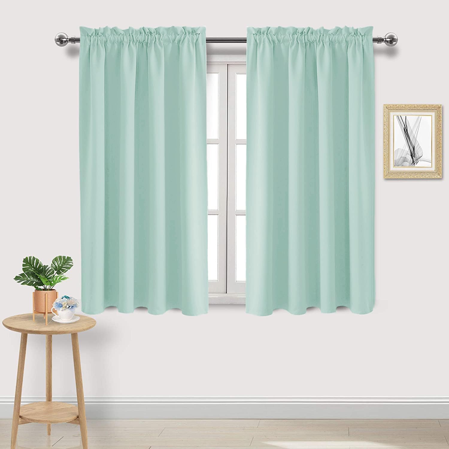 DWCN Blackout Curtains for Living Room Thermal Insulated, Energy Saving & Noise Reducing Bedroom Curtains, Mint Green, W 52x L 45 Inch…