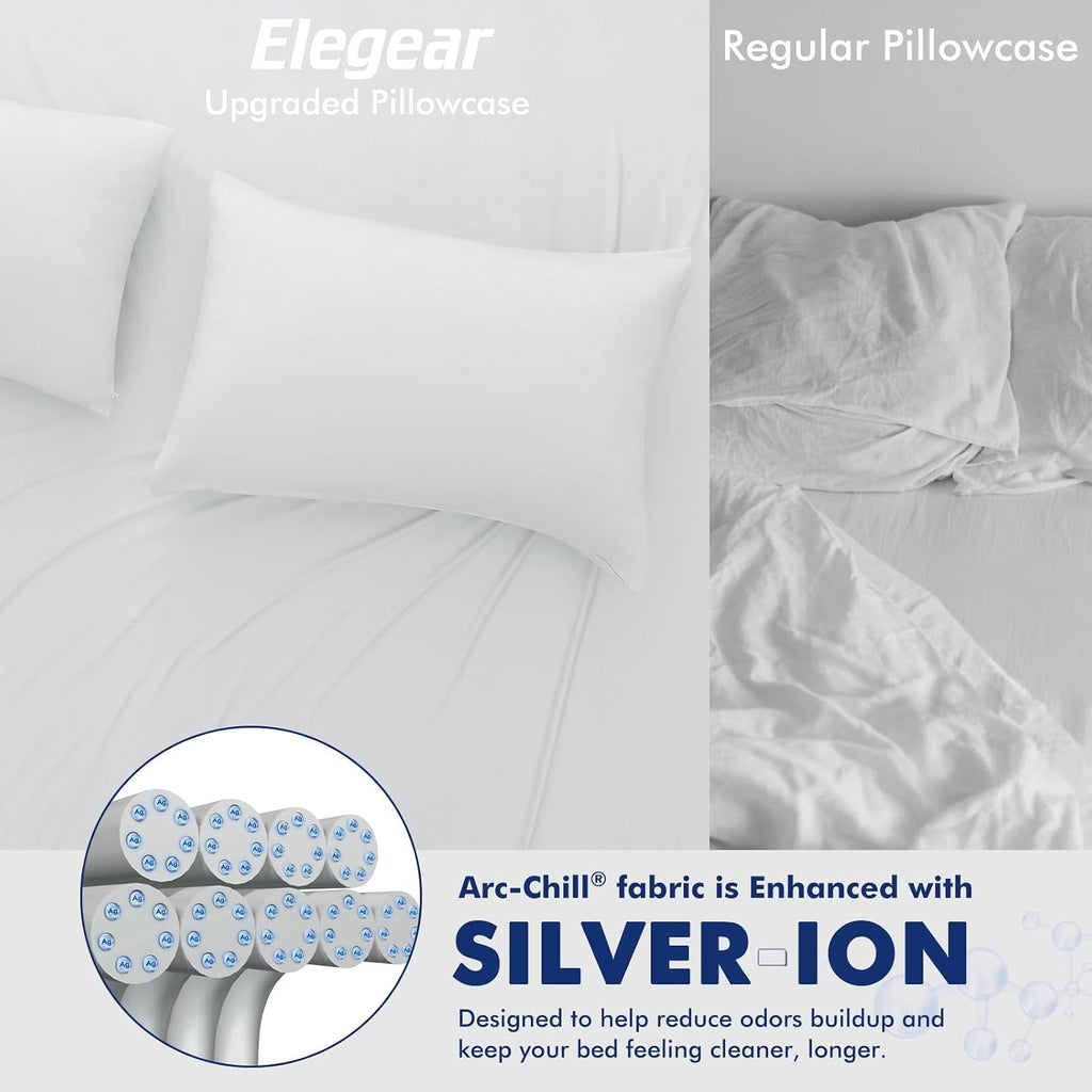 Elegear Cooling Pillow Cases for Hot Sleepers, Silver Infused Cooling Pillowcase Instantly Cool with Q-Max>0.5, Soft Silky Pillowcases for…
