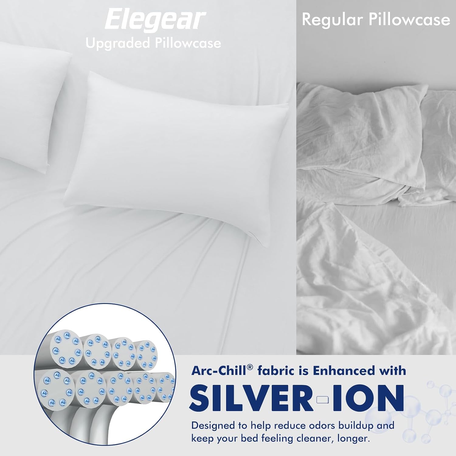 Elegear Cooling Pillow Cases for Hot Sleepers, Silver Infused Cooling Pillowcase Instantly Cool with Q-Max>0.5, Soft Silky Pillowcases for…