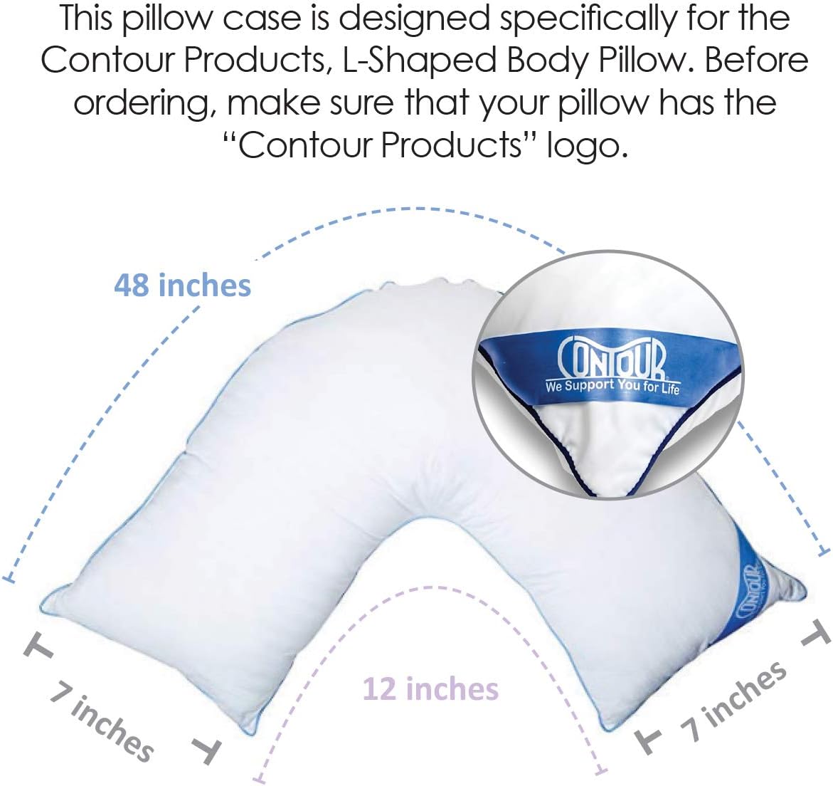 Contour Products L Pillow Case, White, Made Specifically for The Contour Products L-Shaped Body Pillow (Pack of 2)