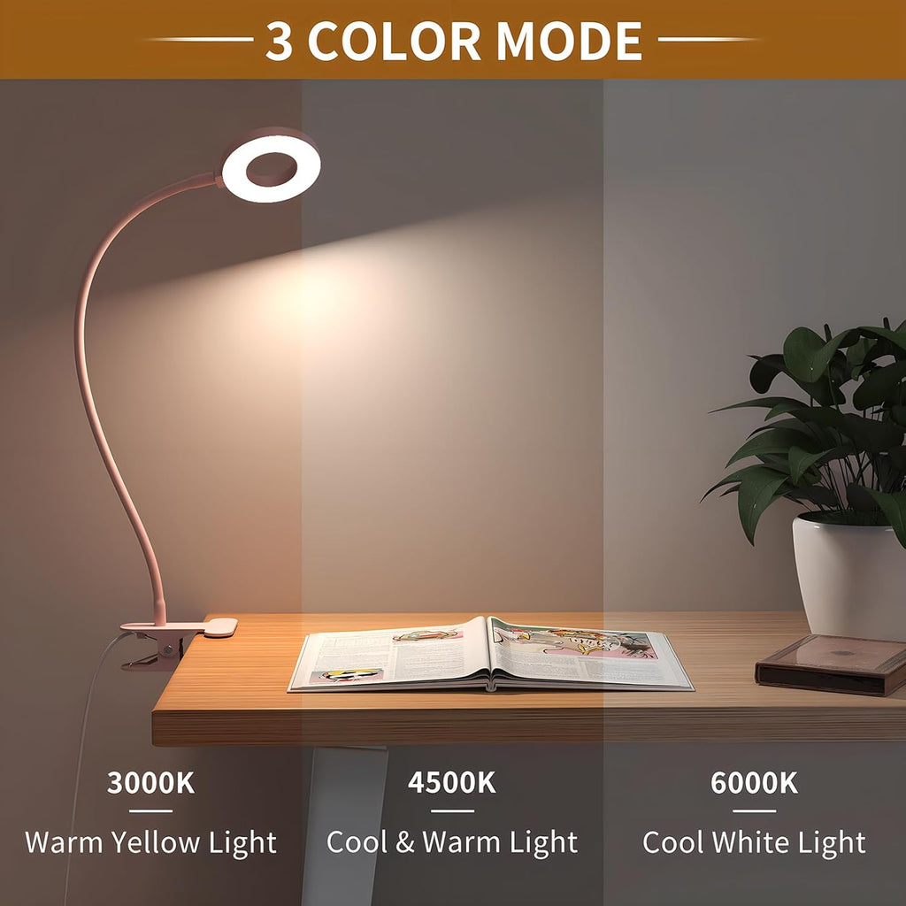 iZell Desk Lamp, [3 Color Modes & 10 Brightness] LED Reading Light with Clamp, Silicone Flexible Arm Book Light for Kids Reading Book in Be…