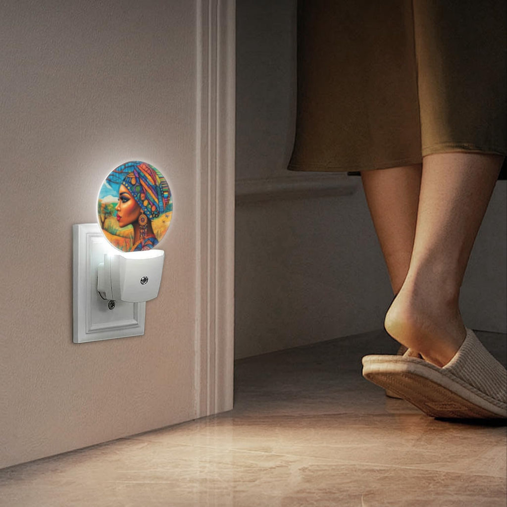LED Night Lights Lamp with Dusk to Dawn Sensor, African Woman with Strong Ethnic Style Night Light Plug Into Wall for Kids Room, Bedroom…