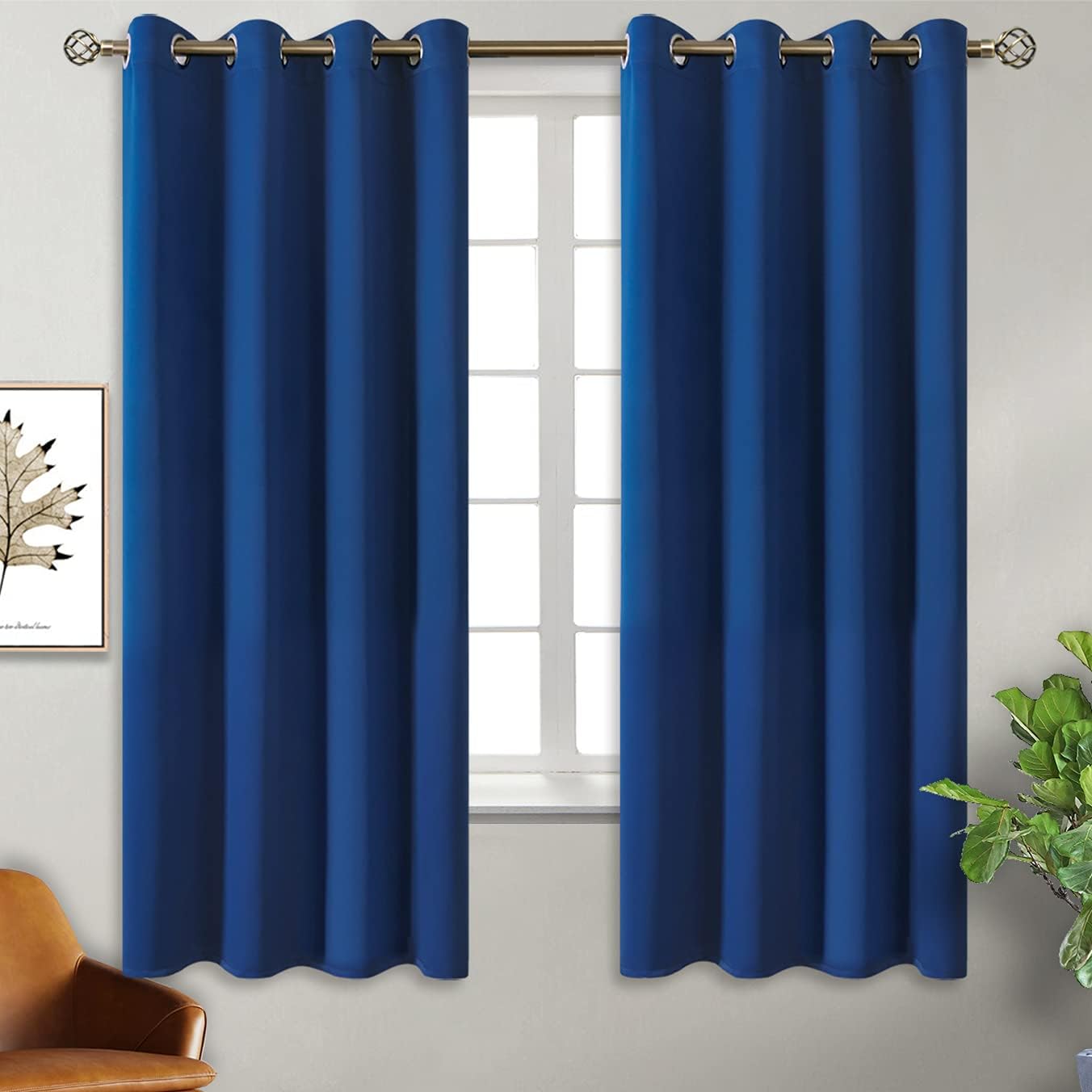 BGment Blackout Curtains for Bedroom - Grommet Thermal Insulated Room Darkening Curtains for Living Room, 46 x 63 Inch, 2 Panels, Royal Blu…