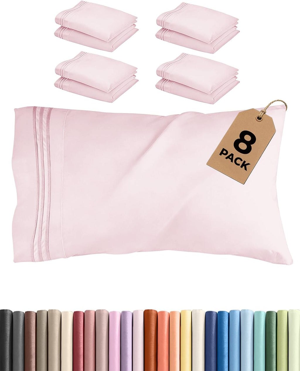 King Standard Pillow Cases Set of 8 - Ultra Soft Hotel Quality Pillowcase Covers - Comfy & Wrinkle Free - Shrink & Fade Resistant…