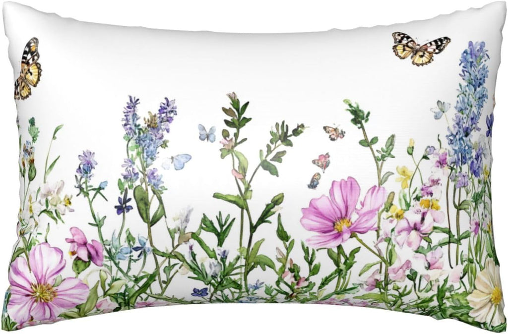 Satin Pillowcase for Hair and Skin Watercolor Wildflowers Butterfly Super Soft and Cooling Similar to Silk Pillow Case 1 Pack with Hidden…