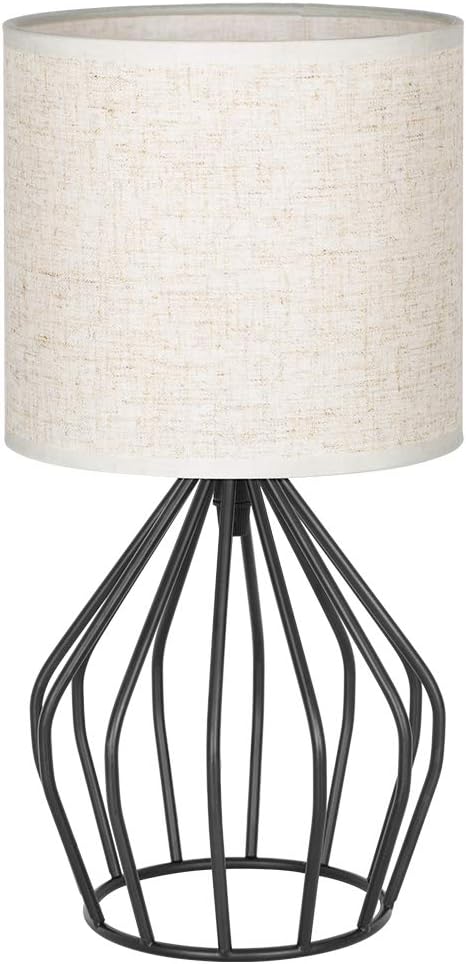 HAITRAL Black Modern Table Lamp - Minimalist Small Bedside Lamp with Hollowed Out Base Linen Fabric Shade, Vintage Nightstand Lamp for…