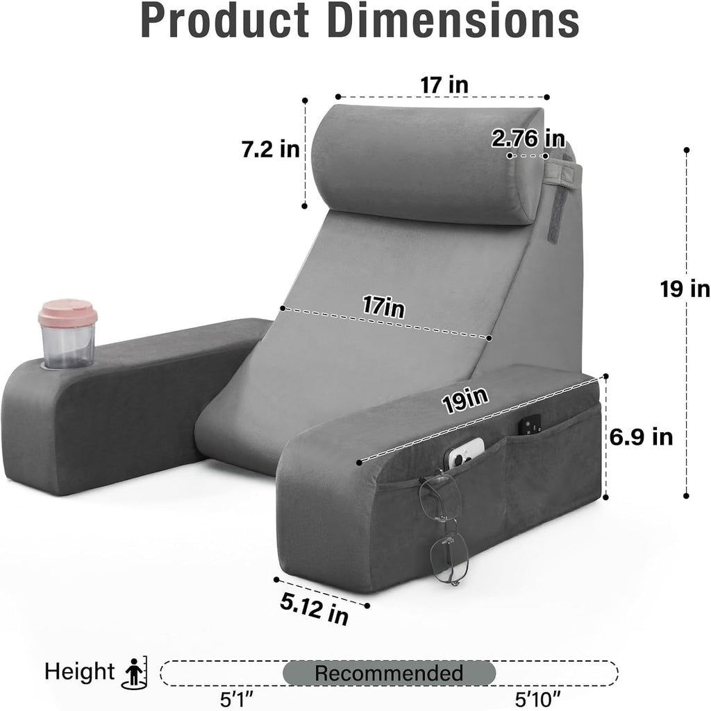 ENITYA 19" Back Support Pillow with Cup Space - Reading Pillow with Built-in Arms & Large Pockets, Removable Washable Cover, Wedge for…
